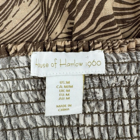 House of Harlow 1960 Puff Sleeve Printed Linen Blend Mini Dress - Brown - Medium - Picture 6 of 8